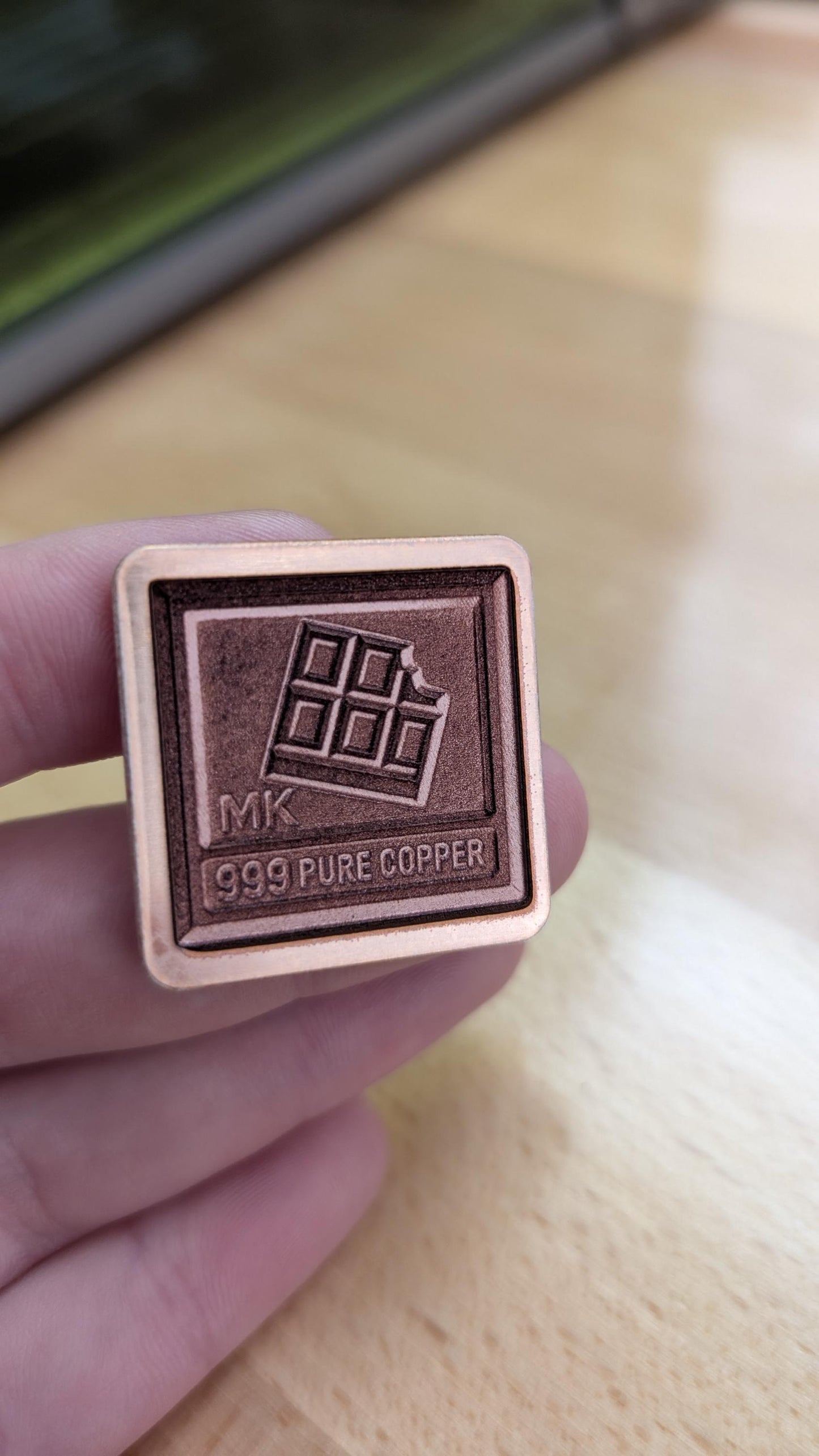 Unique Copper Bullion Bar with Playful 'Chocolate Bite' Detailing