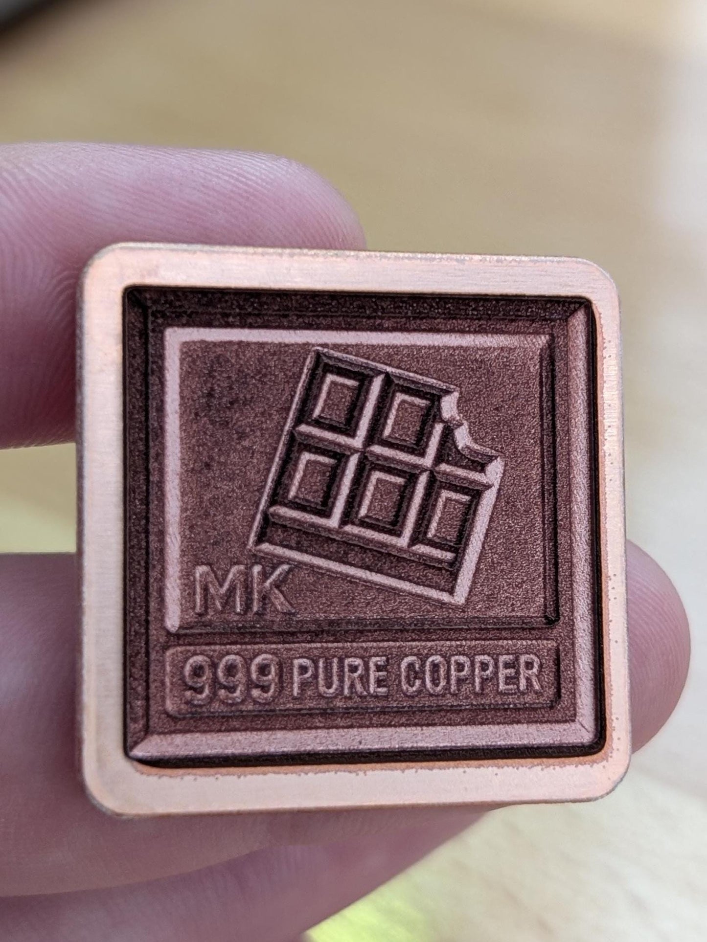 Unique Copper Bullion Bar with Playful 'Chocolate Bite' Detailing