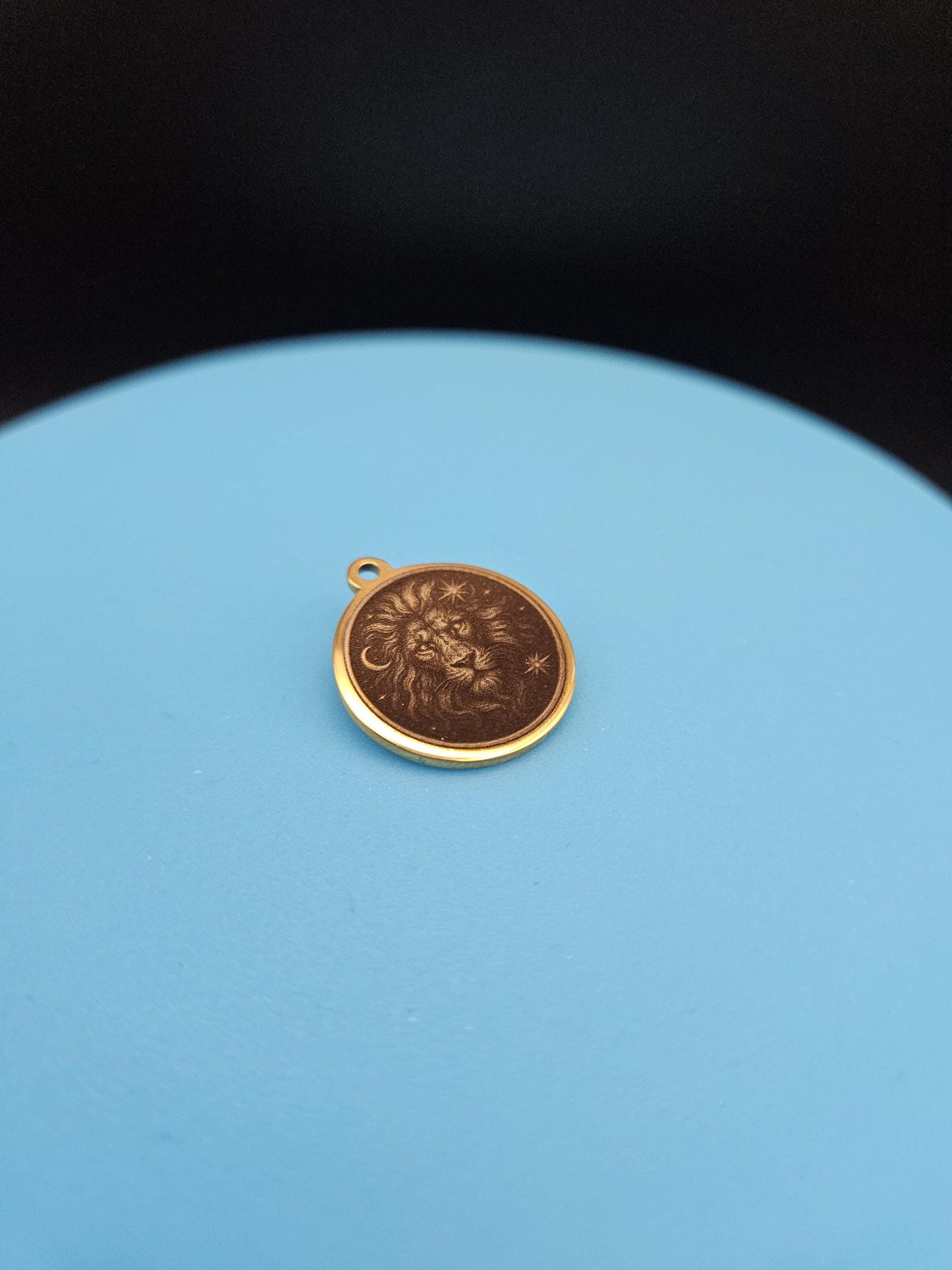 Celestial Lion Pendant – Engraved 18K Gold Plated Charm | Zodiac Leo Medallion | Hand-Finished Laser Etching