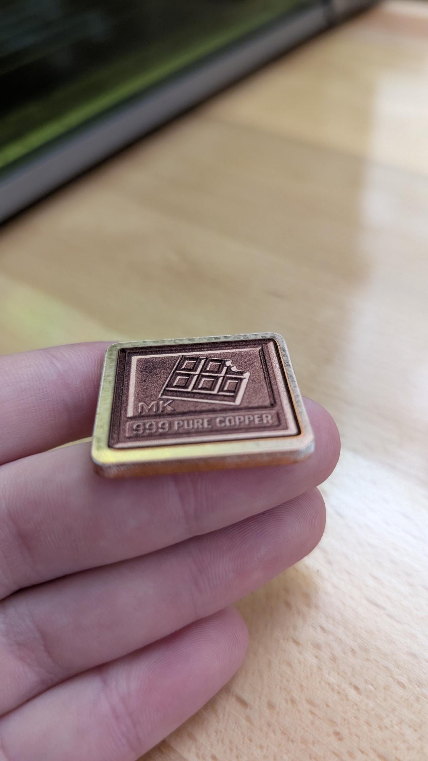 Unique Copper Bullion Bar with Playful 'Chocolate Bite' Detailing