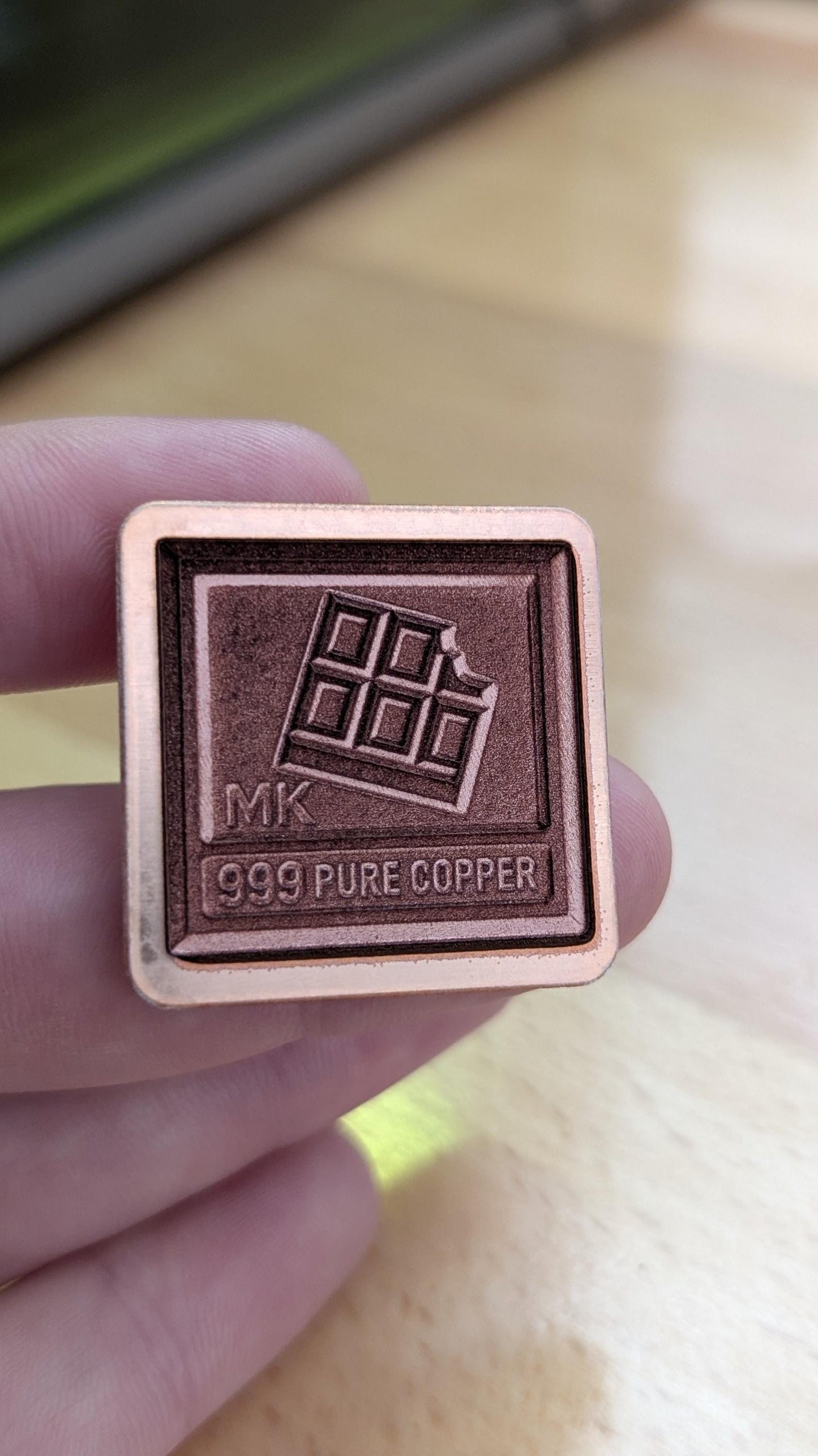 Unique Copper Bullion Bar with Playful 'Chocolate Bite' Detailing