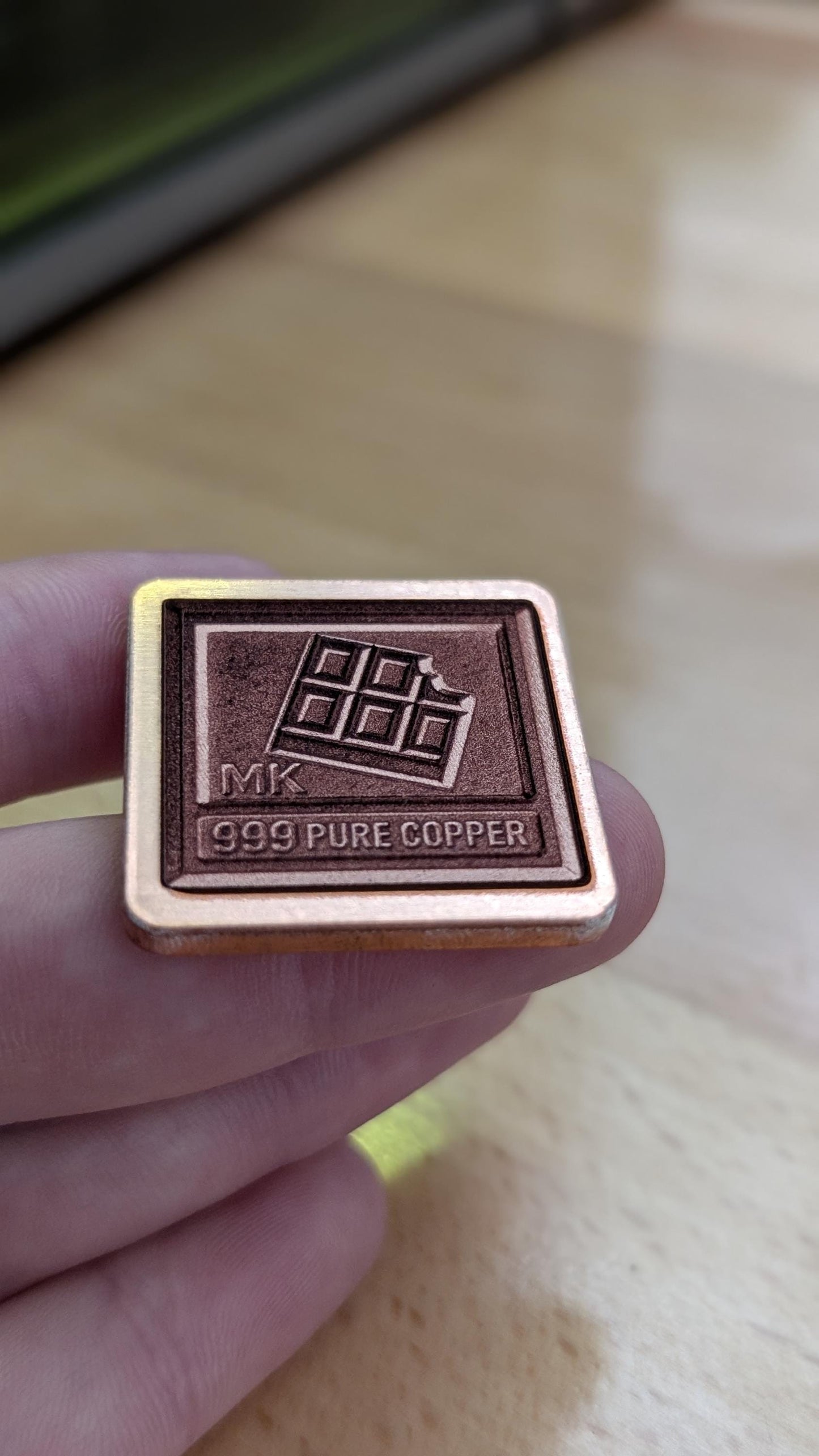 Unique Copper Bullion Bar with Playful 'Chocolate Bite' Detailing
