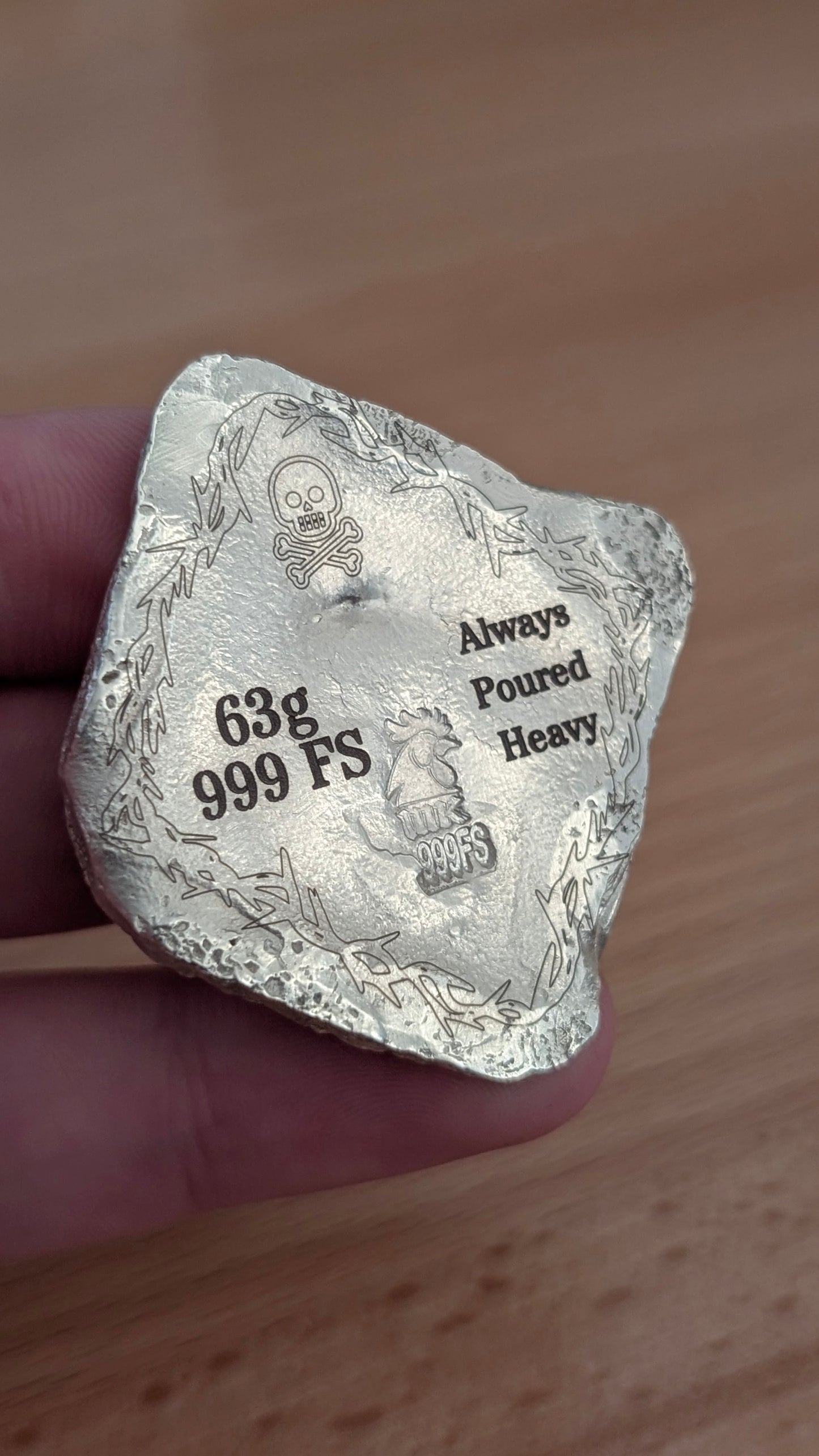 Hand Poured Silver Bar – 63g .999 Fine Silver