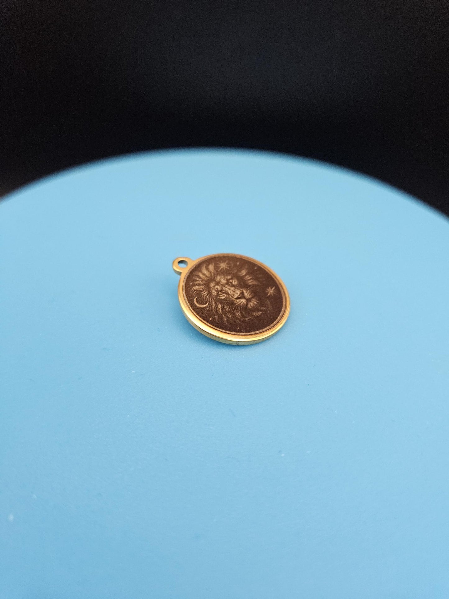 Celestial Lion Pendant – Engraved 18K Gold Plated Charm | Zodiac Leo Medallion | Hand-Finished Laser Etching