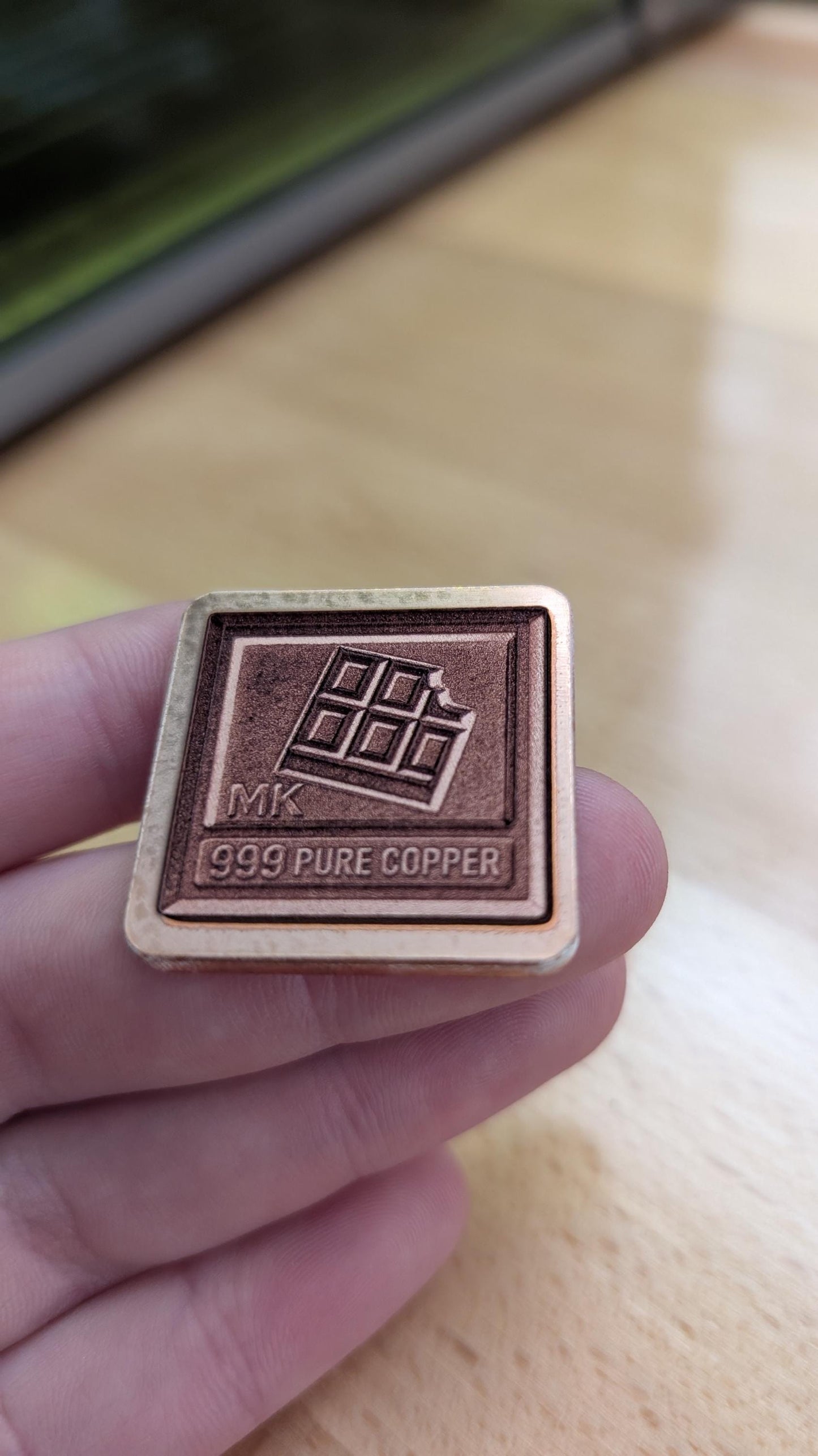 Unique Copper Bullion Bar with Playful 'Chocolate Bite' Detailing