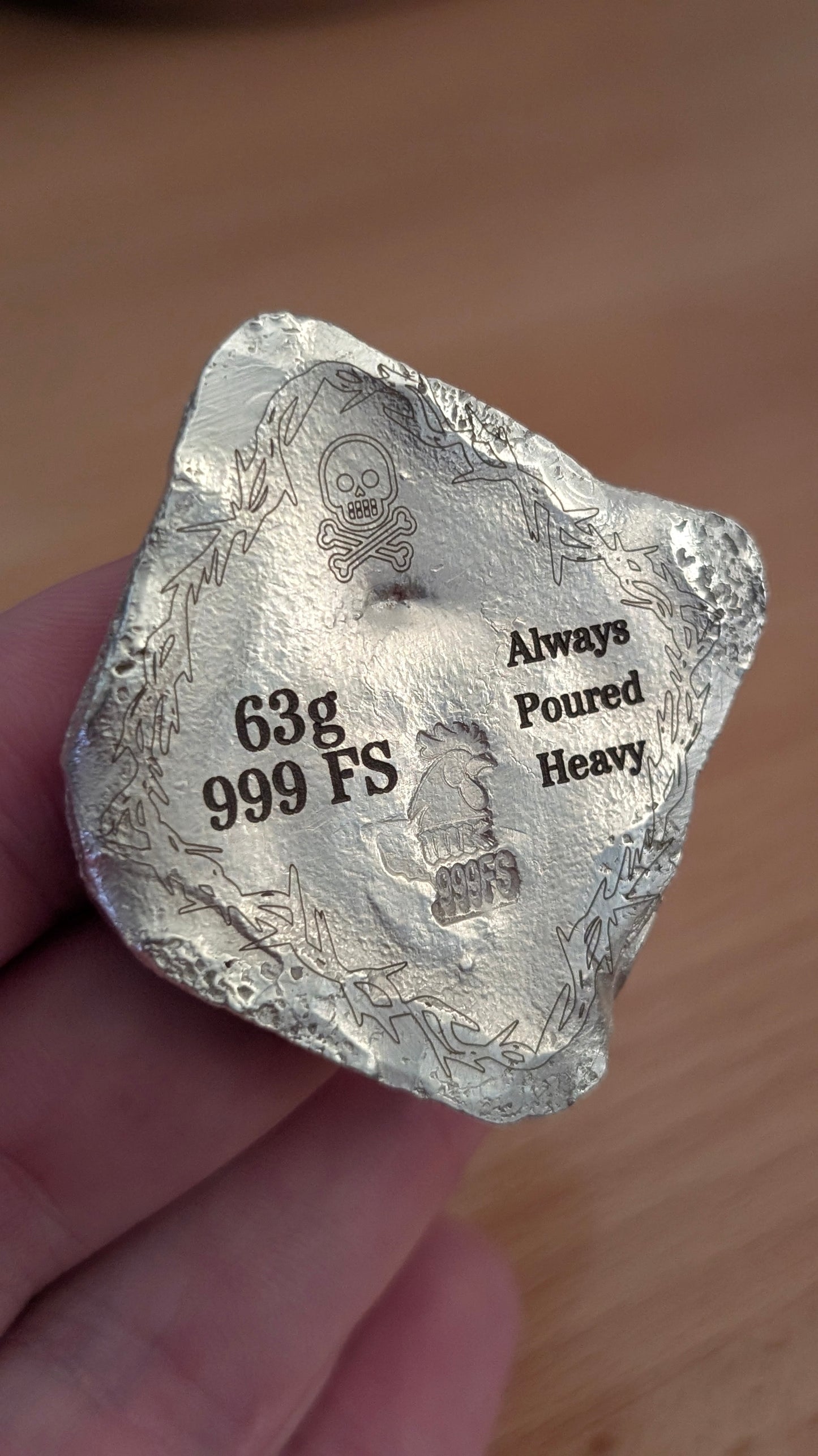 Hand Poured Silver Bar – 63g .999 Fine Silver